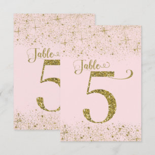 Numéro de Table Pailleté Rose Doré Numéro 5