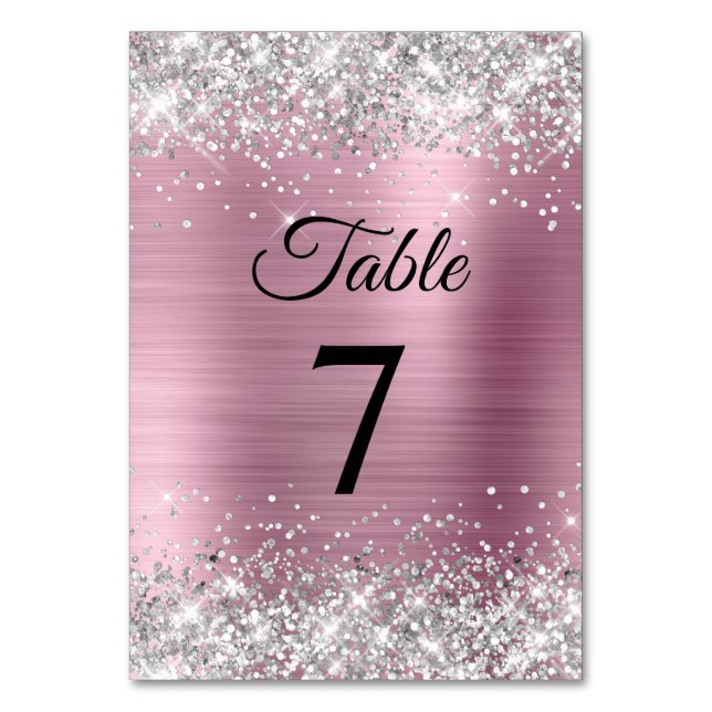 Numéro De Table Paillettes Argent Rose Clair Feuille (Par défaut)