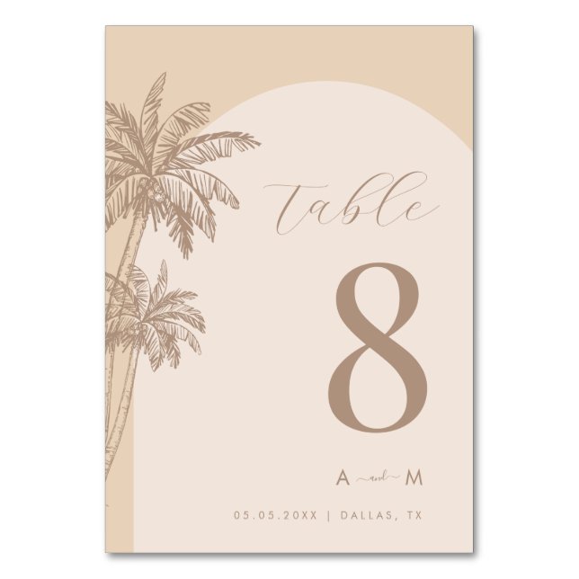 Numéro De Table Palm Tree Beige Classic Monogram Beach Mariage (Dos)