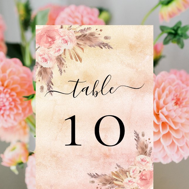 Numéro De Table Pampas herbe rose or rose rousse fleurs (Créateur téléchargé)
