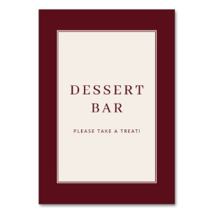 Numéro De Table Panneau de bar à desserts bordeaux élégant