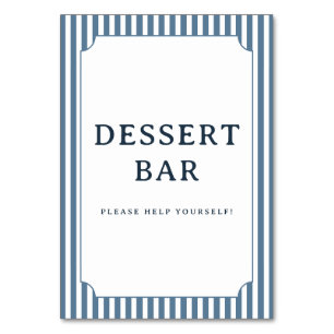Numéro De Table Panneau de bar à desserts rayé bleu accueillant