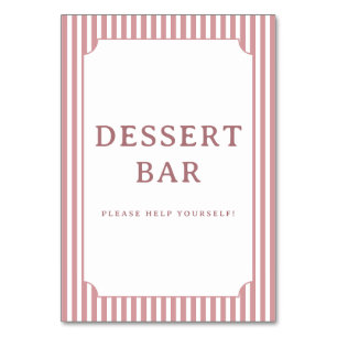Numéro De Table Panneau de bar à desserts rayé rose invitant