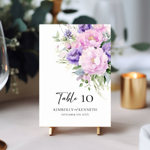 Numéro De Table Panneau Mariage de la table florale rose violet