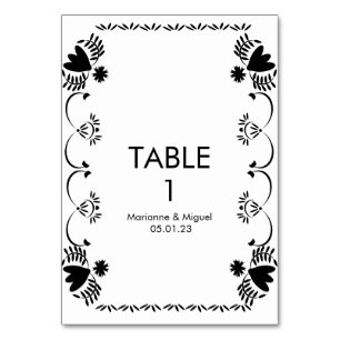 Numéro De Table Papel Picado Floral Mariage mexicain noir blanc