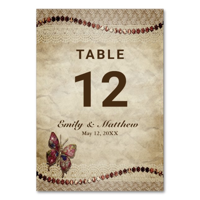 Numéro De Table Papier parchemin antique, dentelle, perles, papill (Par défaut)