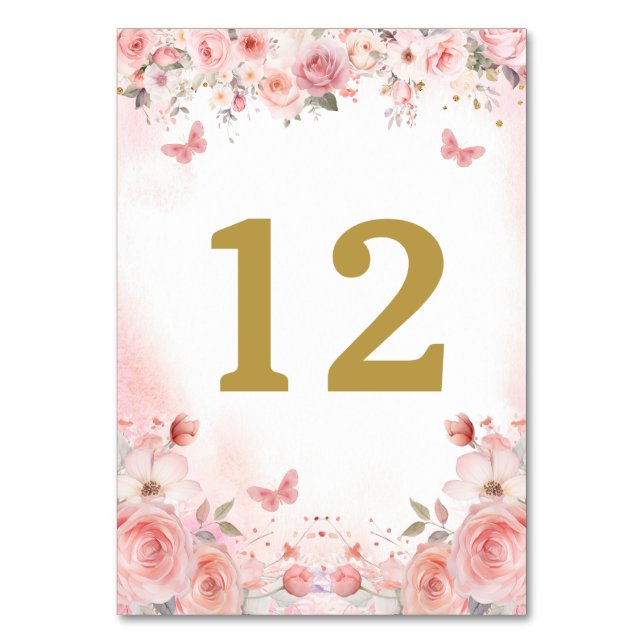 Numéro De Table Papillon floral rose rose pâle Quinceañera (Par défaut)