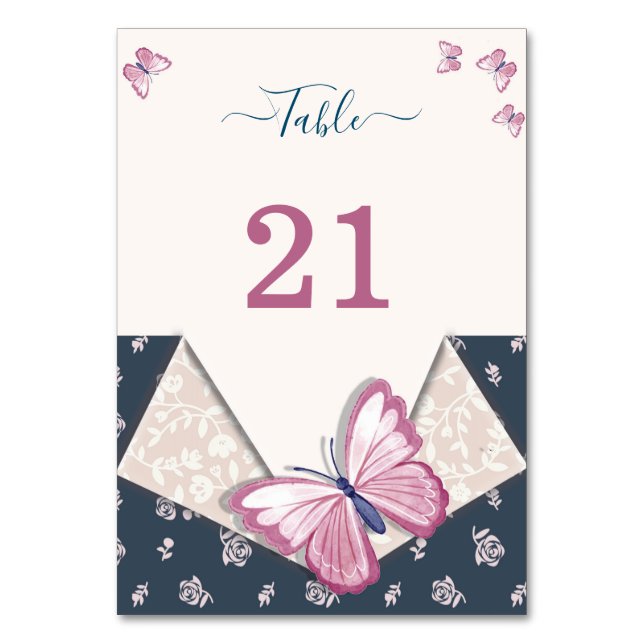 Numéro De Table papillons bleu marine rose floral (Par défaut)