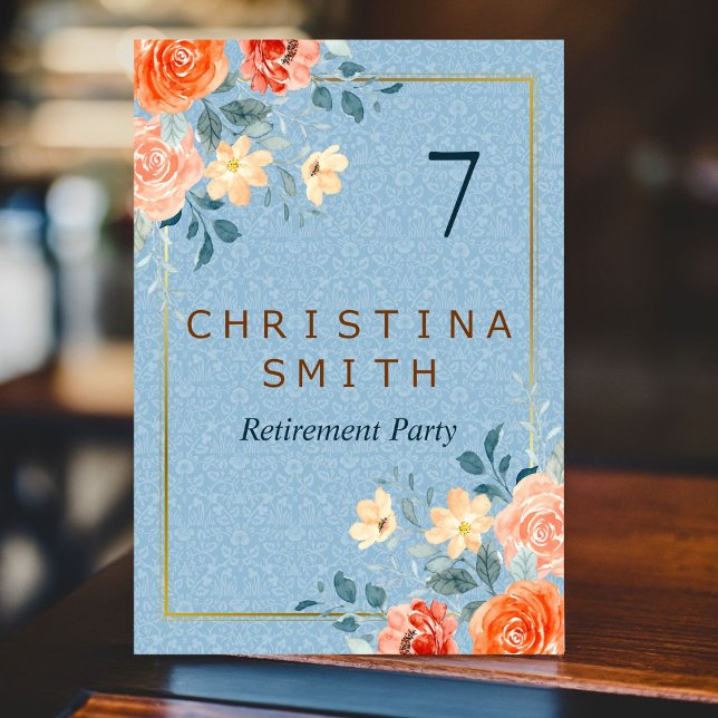 Numéro De Table Parti de retraite de l'Elégant Floral Moderne (Modern Elegant Floral Watercolor Retirement Party Table Number)