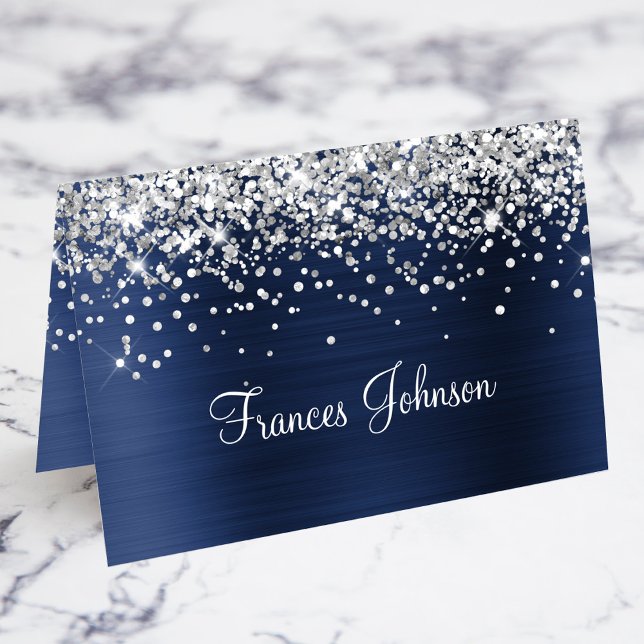 Numéro De Table Parties scintillant d'argent Marine Blue Plaques i (Silver Glitter Navy Blue Individual Place Cards)