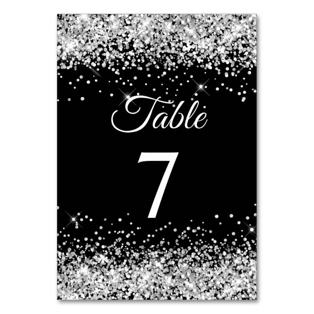Numéro De Table Parties scintillant d'argent noir élégante calligr (Par défaut)