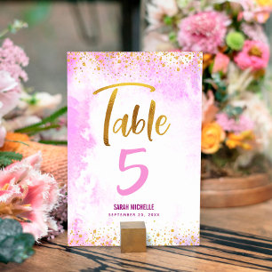 Numéro De Table Parties scintillant de script bat mitzvah Pink Wat