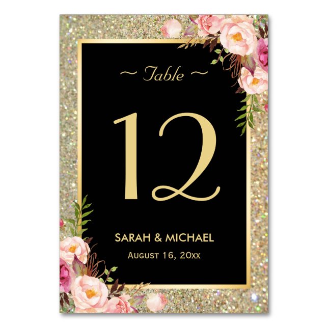 Numéro De Table Parties scintillant d'or étincelles Mariage Floral (Par défaut)