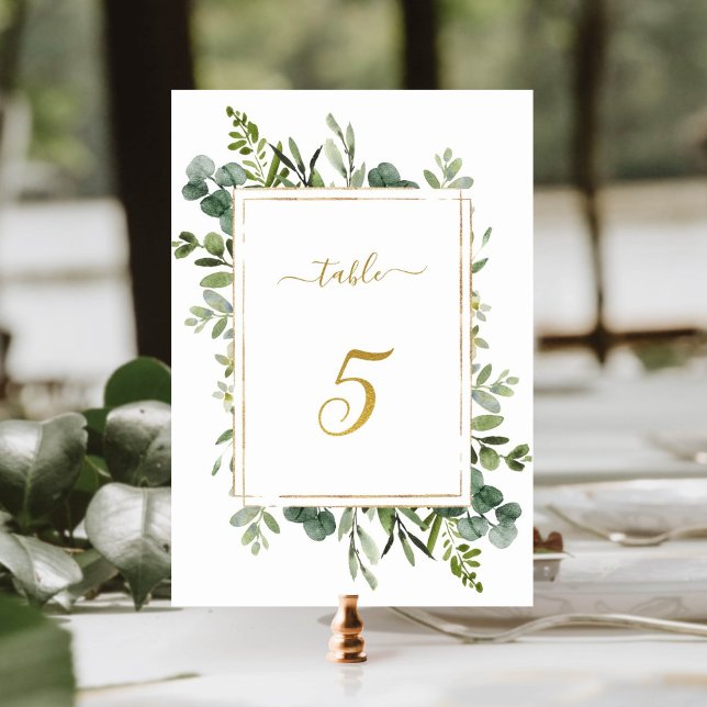 Numéro De Table Parties scintillant d'or Mariage vert botanique nu (Créateur téléchargé)