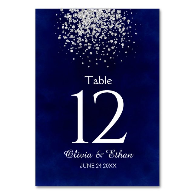 Numéro De Table Parties scintillant moderne en argent sur Royal Bl (Par défaut)