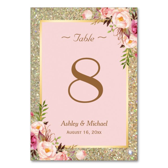 Numéro De Table Parties scintillant or rose Mariage Floral Numéro  (Par défaut)