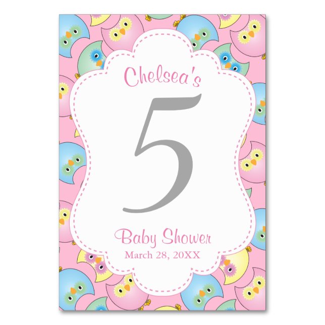 Numéro De Table Pastel Owl Baby Girl Douche thème (Par défaut)