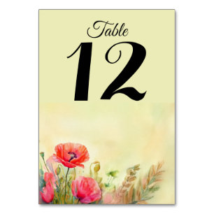 Numéro De Table Pavots aquarelle Frais de Printemps