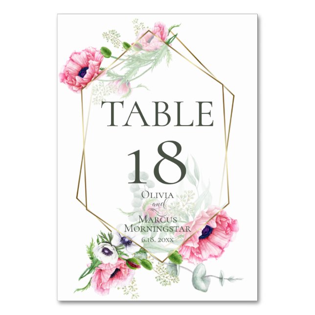 NUMÉRO DE TABLE | Pavots roses à l'aquarelle (Par défaut)