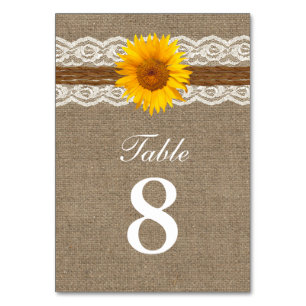Numéro De Table Pays Sunflower Twine dentelle & Mariage Burlap