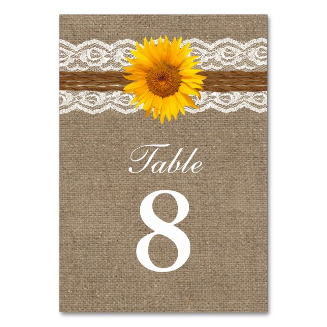 Numéro De Table Pays Sunflower Twine dentelle & Mariage Burlap (Par défaut)