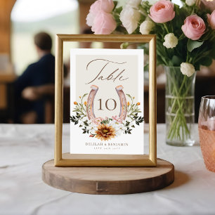 Numéro De Table Pays Western Horseshoe Aquarelle Floral Crest