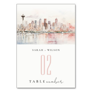 Numéro De Table Paysage aquarelle de mariage à Seattle, Washington