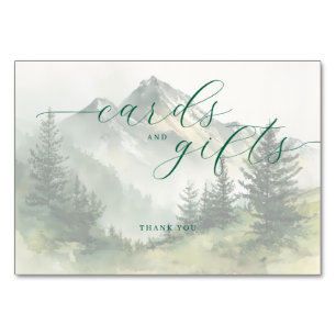 Numéro De Table Paysage de montagne à l'aquarelle verte tranquille