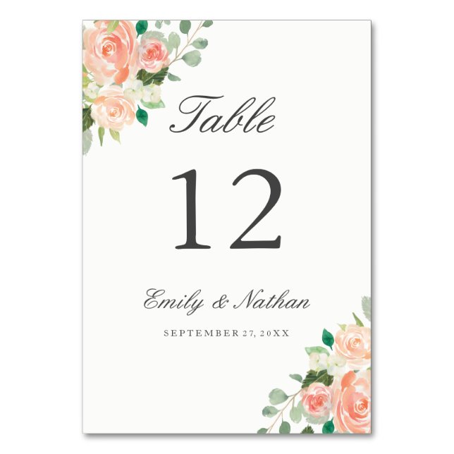 Numéro De Table Peach Blush Aquarelle Florale Numéro de tableau Ca (Par défaut)