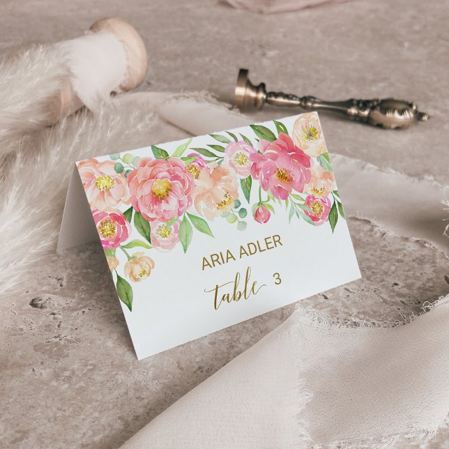 Numéro De Table Peach et rose Peony Mariage Escort Placer les cart (Créateur téléchargé)