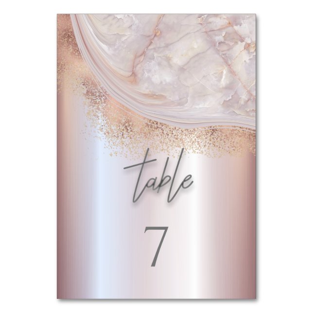 Numéro De Table Pearl rose or marbre agate calligraphie métallique (Par défaut)