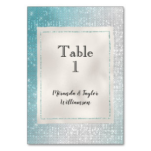Numéro De Table Pearle Blanc Glam Glitzy Aqua Sparkle