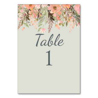 Numéro De Table Pêche à l'aquarelle automnale et Mariage vert