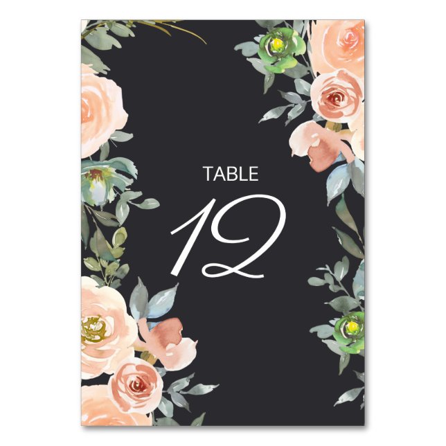Numéro De Table Pêche Green Navy Pastel Floral Mariage (Par défaut)
