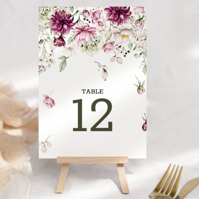 Numéro De Table Peonies Bourgogne rose Mariage Floral Numéro de ta (Créateur téléchargé)