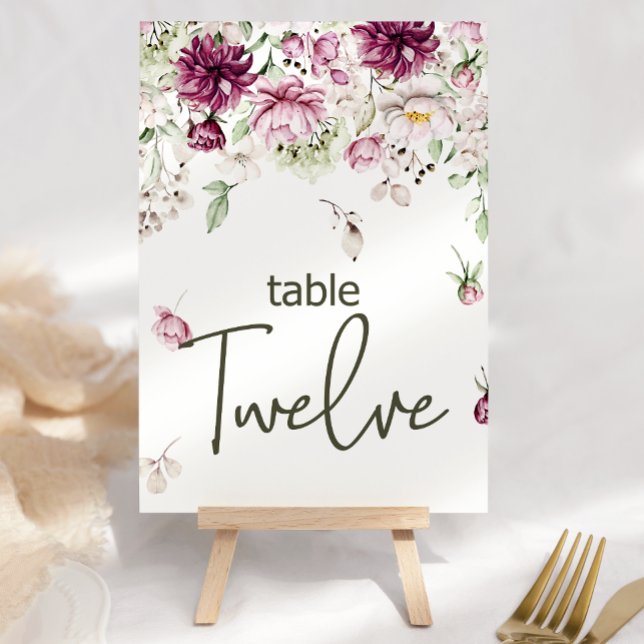 Numéro De Table Peonies Bourgogne rose Mariage Floral Numéro de ta (Créateur téléchargé)