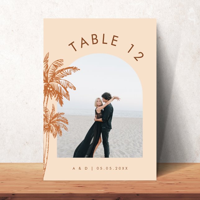Numéro De Table Photo Arche Texte Boho Mariage Tropical Palm Tree (Créateur téléchargé)
