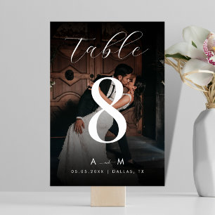 Numéro De Table Photo décoloré foncé & Monogramme Élégant Mariage 