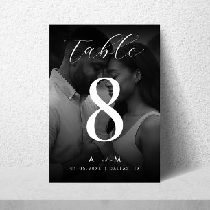Numéro De Table Photo et monogramme noir foncé Mariage élégant