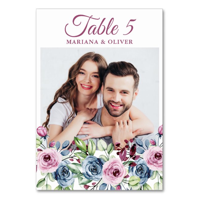 Numéro De Table Photo Marine Bleu Bourgogne Floral Mariage Numéro  (Par défaut)