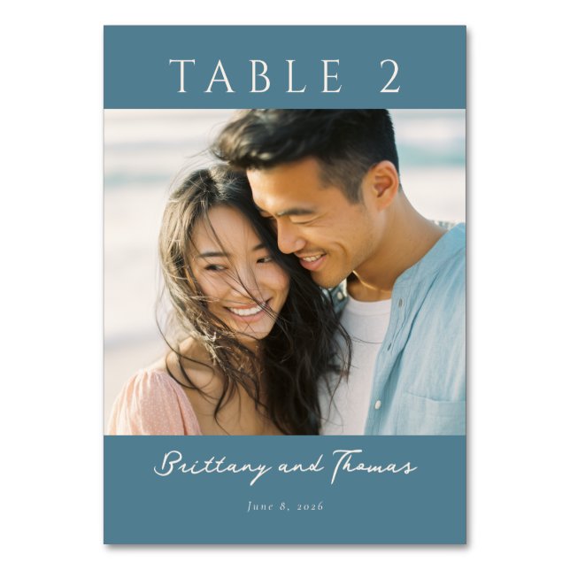 Numéro De Table Photo minimaliste teal romantique (Par défaut)