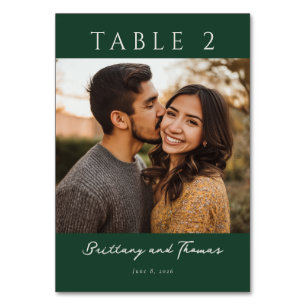 Numéro De Table Photo minimaliste vert foncé joyeux