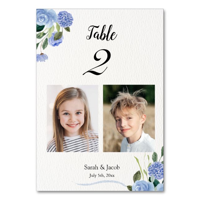 Numéro De Table Photos d'enfance Numéro de tableau Mariage Bleu fl (Dos)