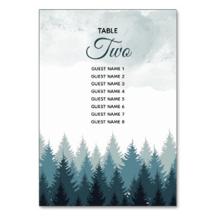 Numéro De Table Pine Arbre Aquarelle Forêt Mariage rustique