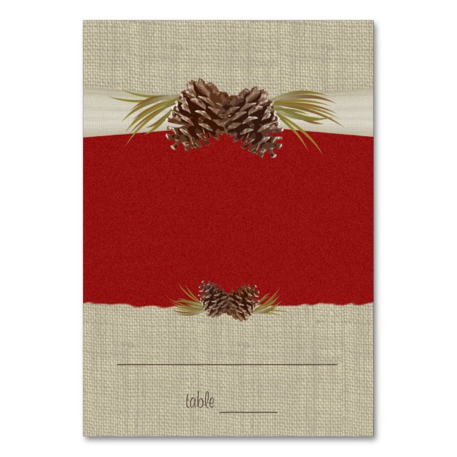 Numéro De Table Pine Cones et Burlap Red Seating Card (Par défaut)
