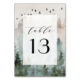 Numéro De Table Pine Tree Forest Russe Aquarelle Mariage à thème