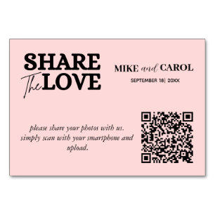 Numéro De Table Pink Blush Partager L'Amour Photo Qr Code Mariage