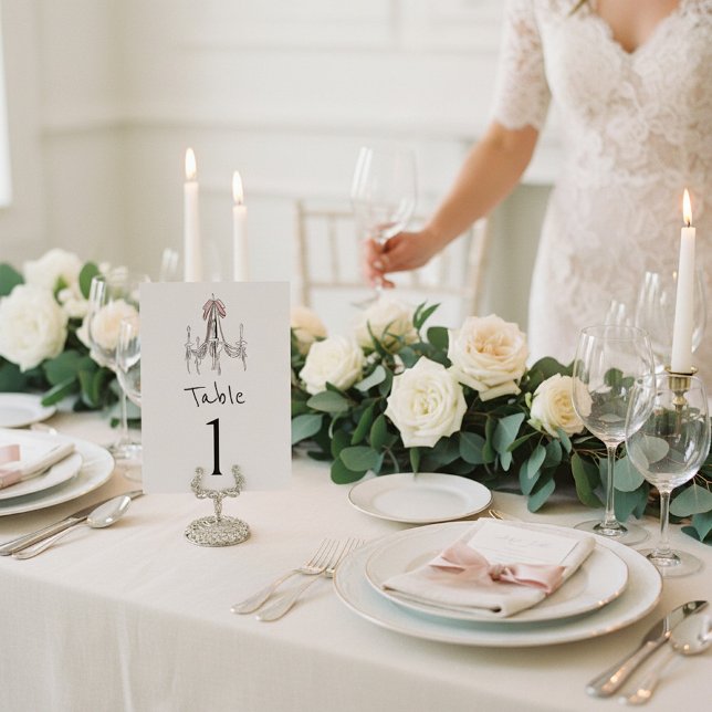 Numéro De Table Pink Bow Chandelier Sketch Table Number (Créateur téléchargé)