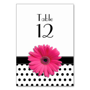 Numéro De Table Pink Daisy noir blanc Polka Mariage