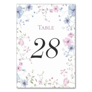 Numéro De Table Pink & Dusty Blue Watercolor Floral Wedding
